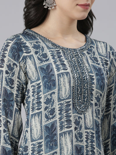 Neeru's Blue Regular A-Line Tribal Kurtas