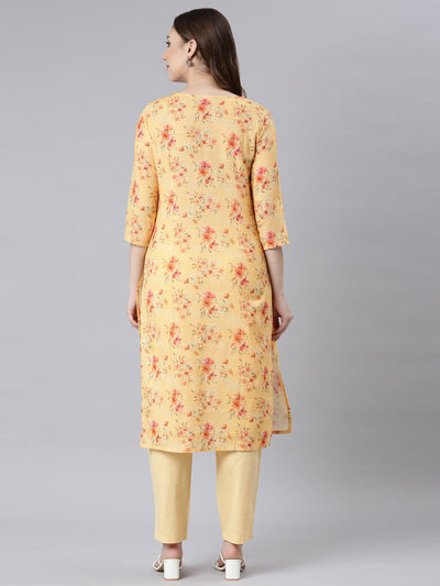 Neerus Multicolor Panelled Straight Floral Kurta And Trousers