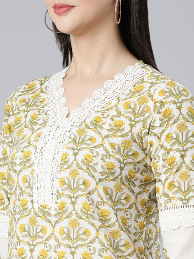 Neerus Yellow Panelled Straight Printed Kurta And Trousers With Dupatta