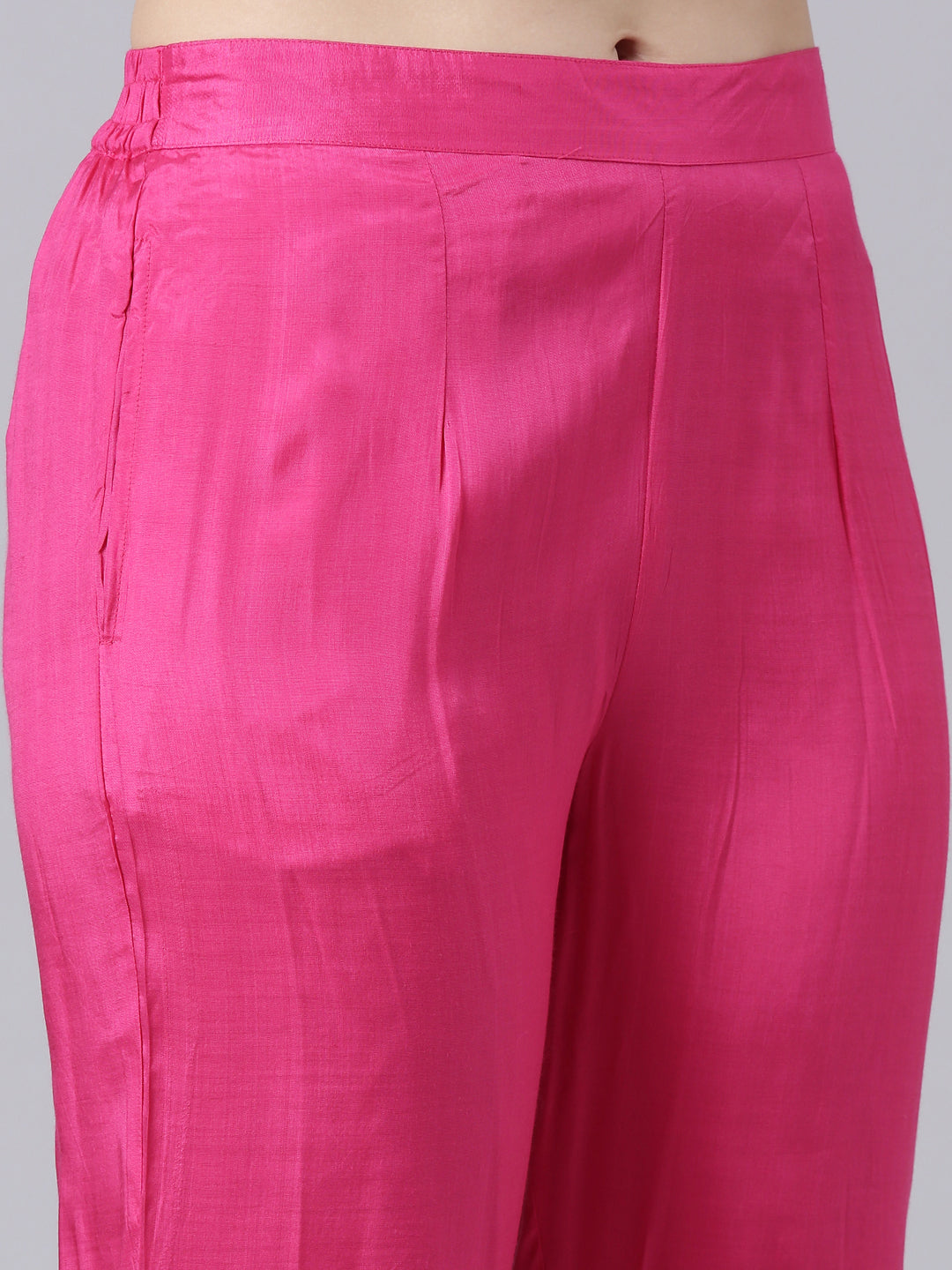 Neerus Pink Panelled Straight Printed Kurta And Trousers With Dupatta