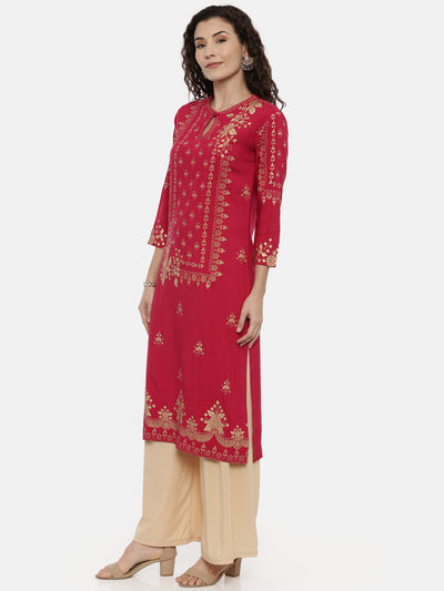 Neerus Women Red Ethnic Motifs Printed Keyhole Neck Kurta