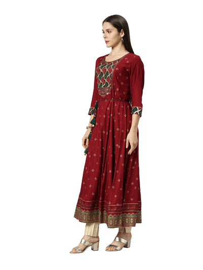 Neerus Women Maroon Ethnic Motifs Embroidered Flared Sleeves Anarkali Kurta