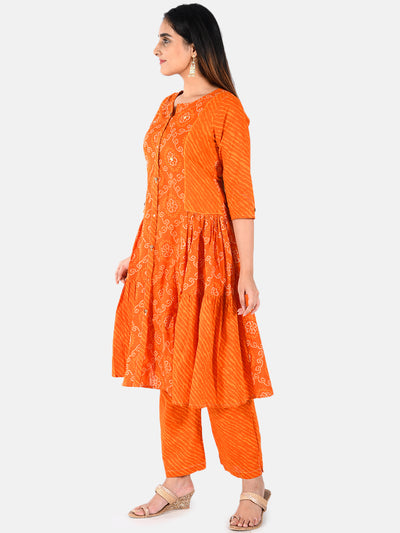 Neerus Women Orange Embroidered Anarkali Kurta