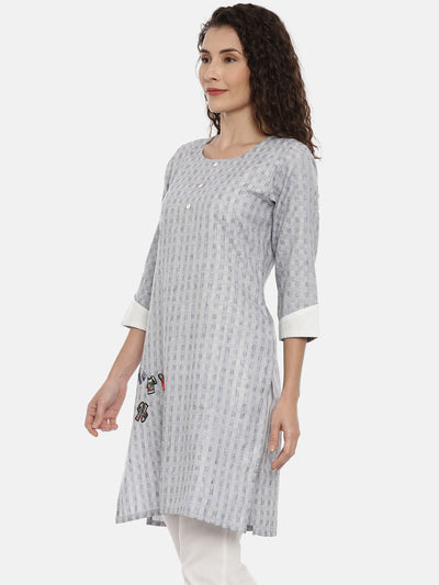 Neerus Women Grey Geometric Printed Kurta