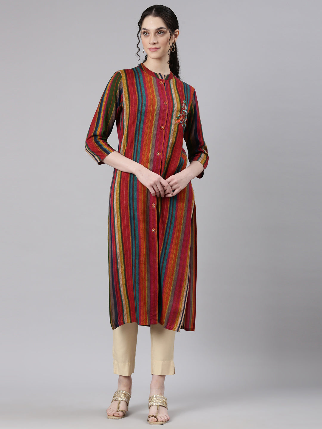 Neerus Multi Straight Casual Striped Kurtas