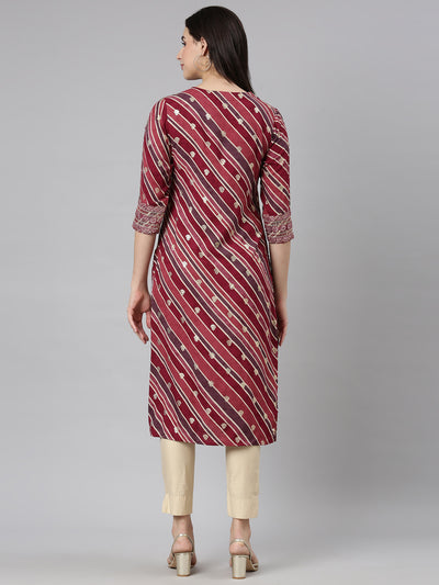 Neerus Purple Regular Straight Striped Kurtas