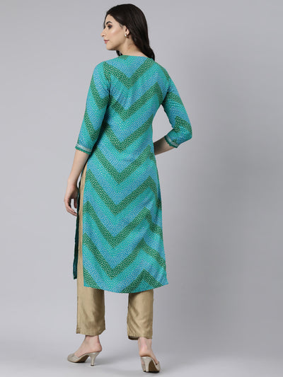 Neerus Turquoise Blue Panelled Straight Chevron Kurtas