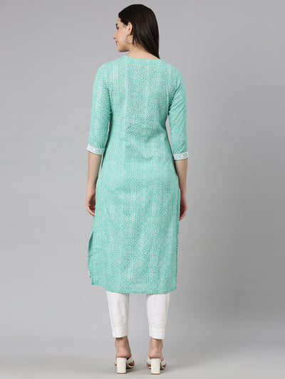 Neerus Green Regular Straight Bandhani Kurtas