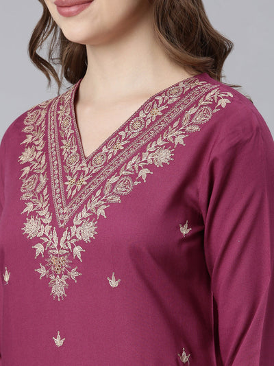 Neerus Magenta Panelled Straight Ethnic Motifs Readymade Suits