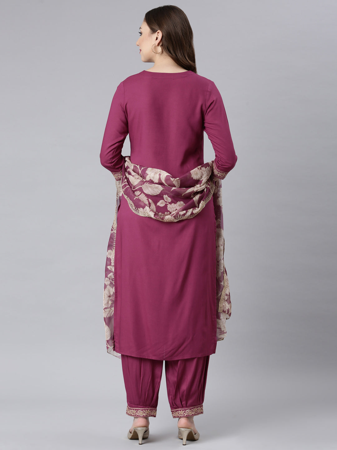 Neerus Magenta Panelled Straight Ethnic Motifs Readymade Suits