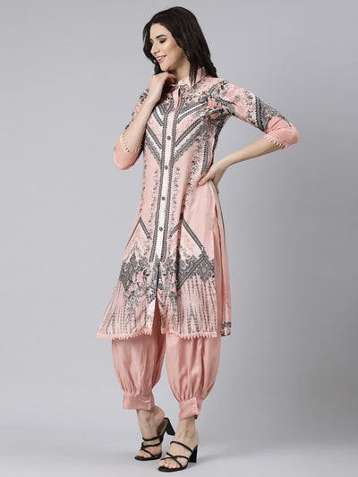 Neerus Pink Regular Straight Floral Kurta And  Salwar