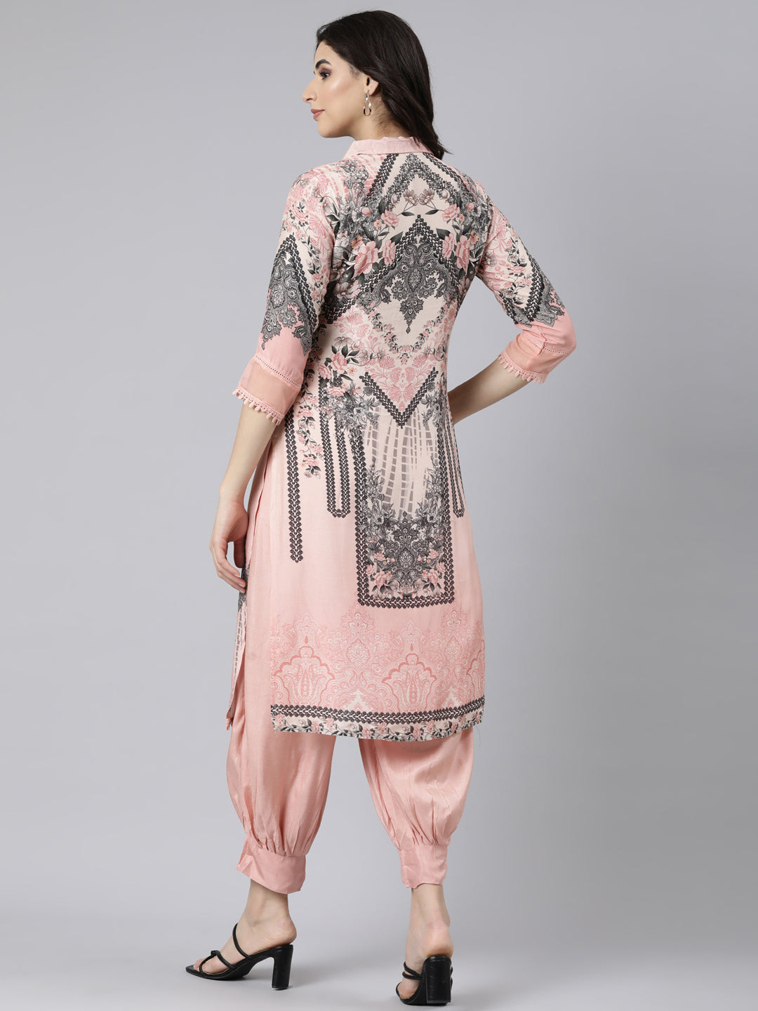 Neerus Pink Regular Straight Floral Kurta And  Salwar