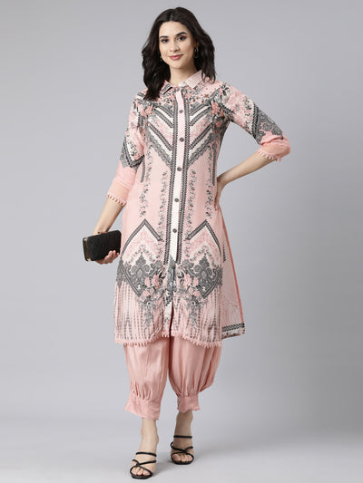 Neerus Pink Regular Straight Floral Kurta And  Salwar