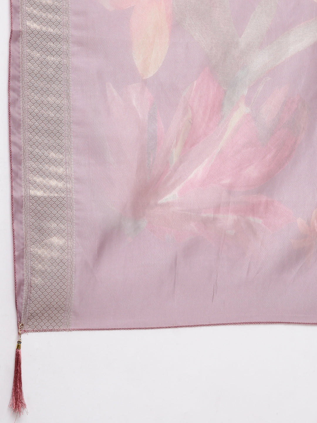 Neerus Pink Regular Straight Floral Kurta And Trousers With Dupatta