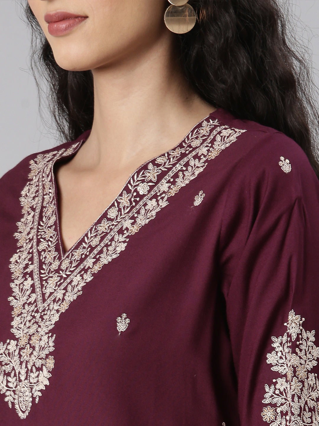 Neerus Purple Straight Casual Solid Kurta and Trouser with Dupatta