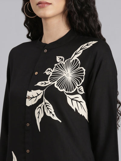 Neerus Black Straight Casual Floral Kurta and Plazzo