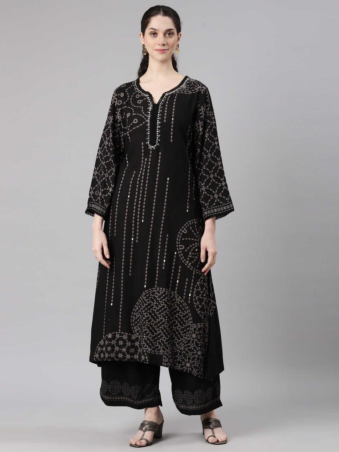 Neerus Black Straight Casual Kurta and Plazzo