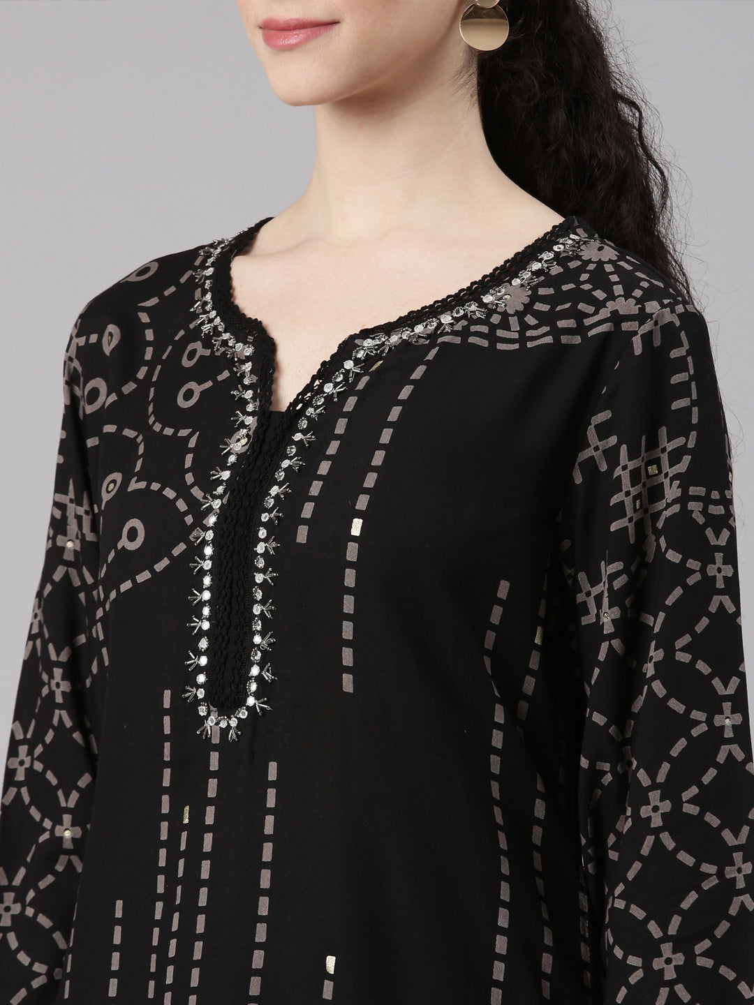 Neerus Black Straight Casual Kurta and Plazzo