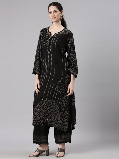 Neerus Black Straight Casual Kurta and Plazzo