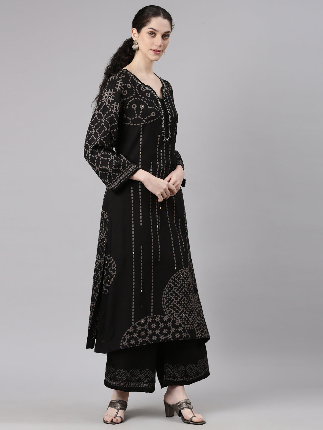 Neerus Black Straight Casual Kurta and Plazzo