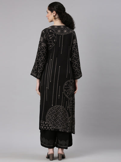 Neerus Black Straight Casual Kurta and Plazzo