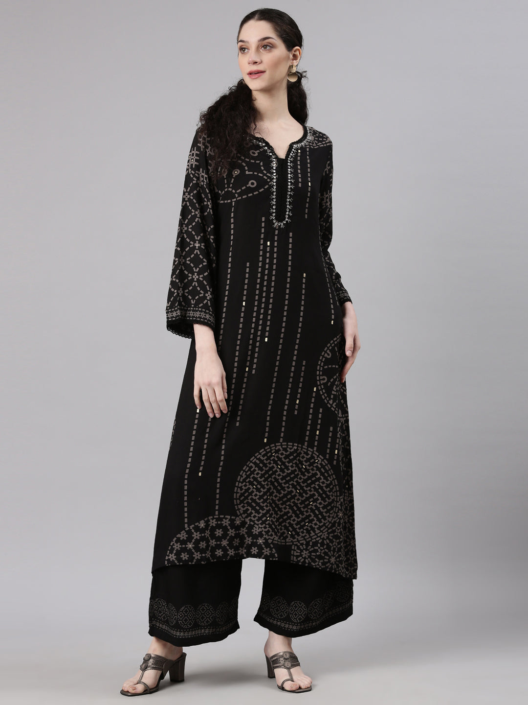 Neerus Black Straight Casual Kurta and Plazzo