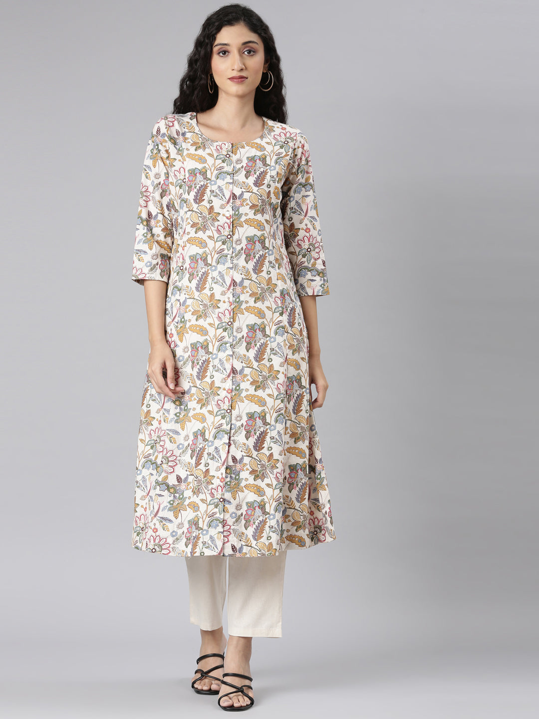 Neerus Multi Straight Casual Floral Kurta and Trouser.