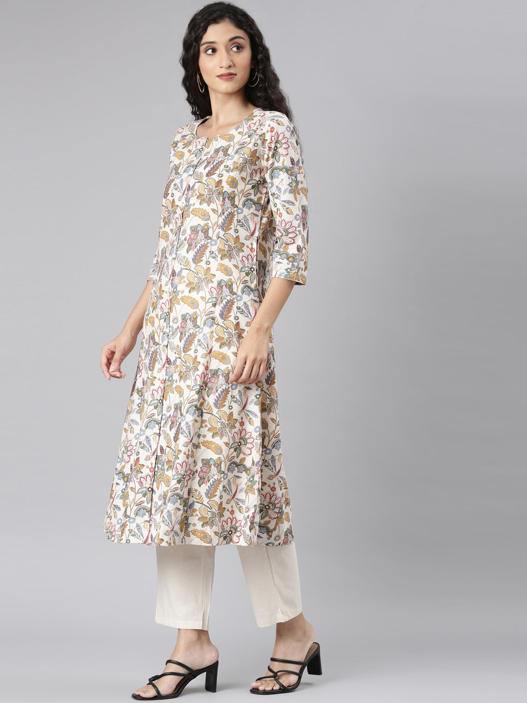 Neerus Multi Straight Casual Floral Kurta and Trouser.