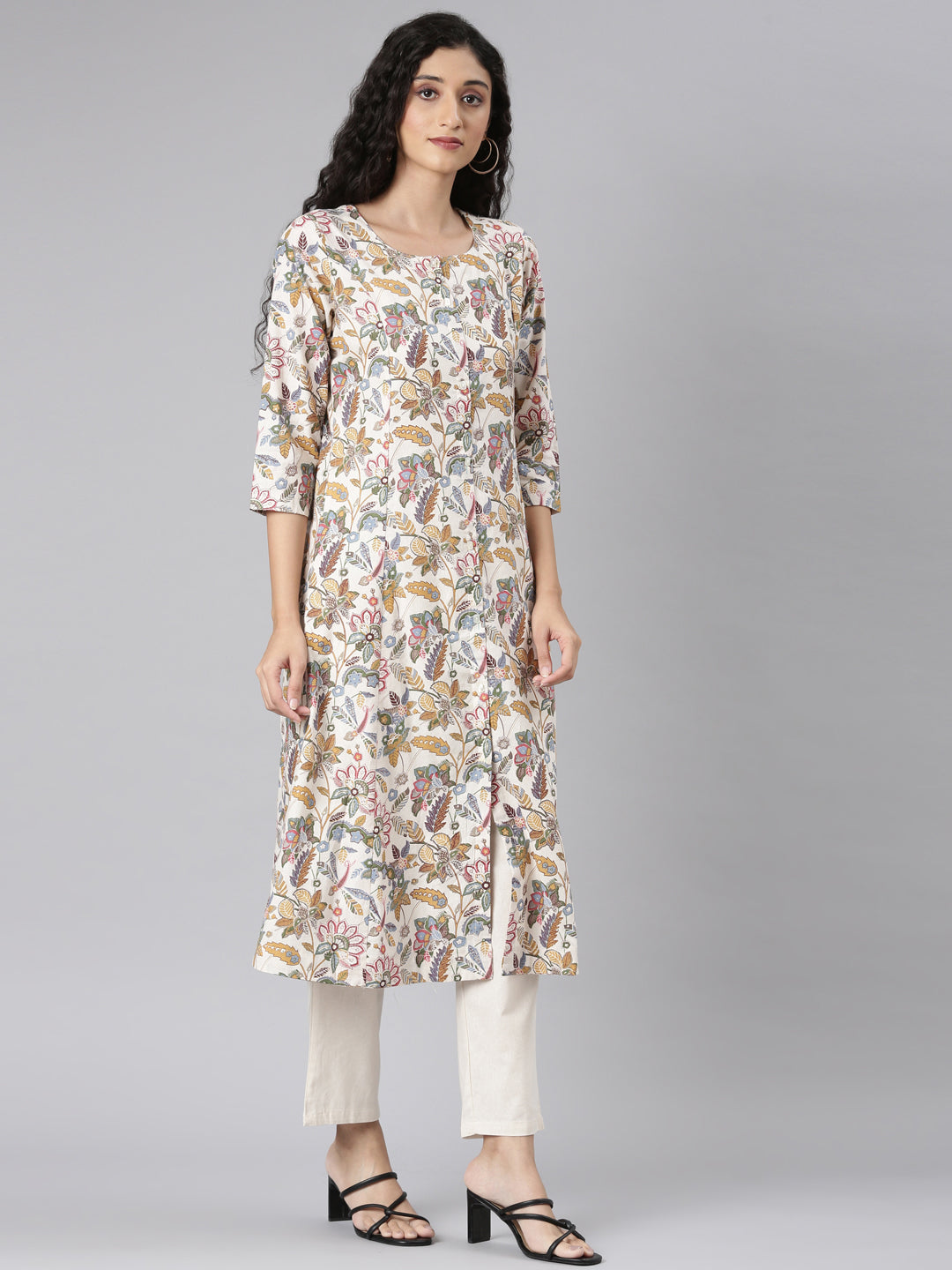 Neerus Multi Straight Casual Floral Kurta and Trouser.