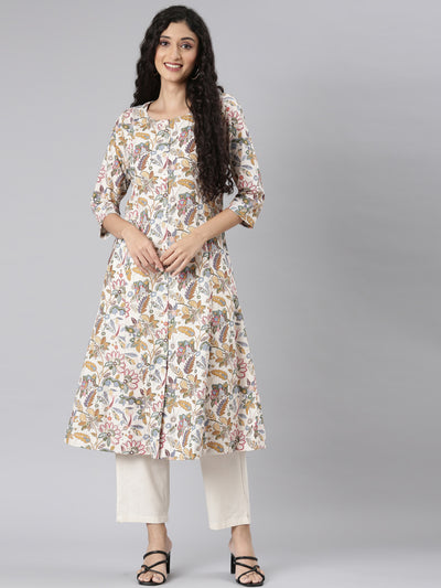 Neerus Multi Straight Casual Floral Kurta and Trouser.