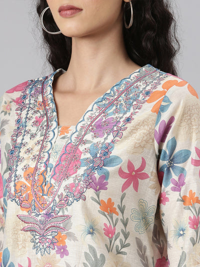 Neerus Multi Straight Casual Floral Kurta and Trouser with Dupatta