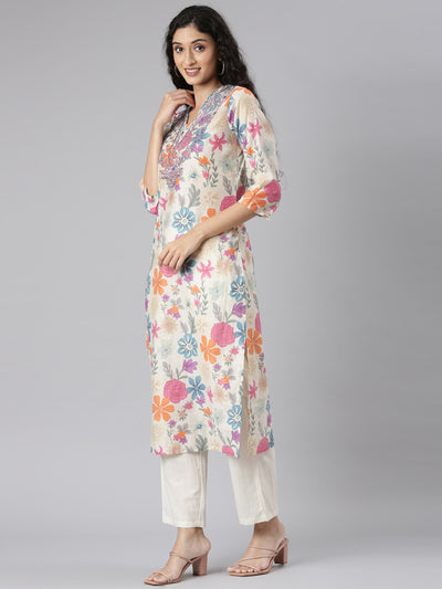 Neerus Multi Straight Casual Floral Kurta and Trouser with Dupatta