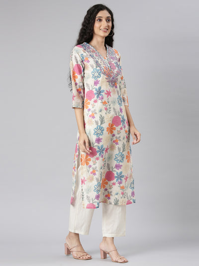 Neerus Multi Straight Casual Floral Kurta and Trouser with Dupatta