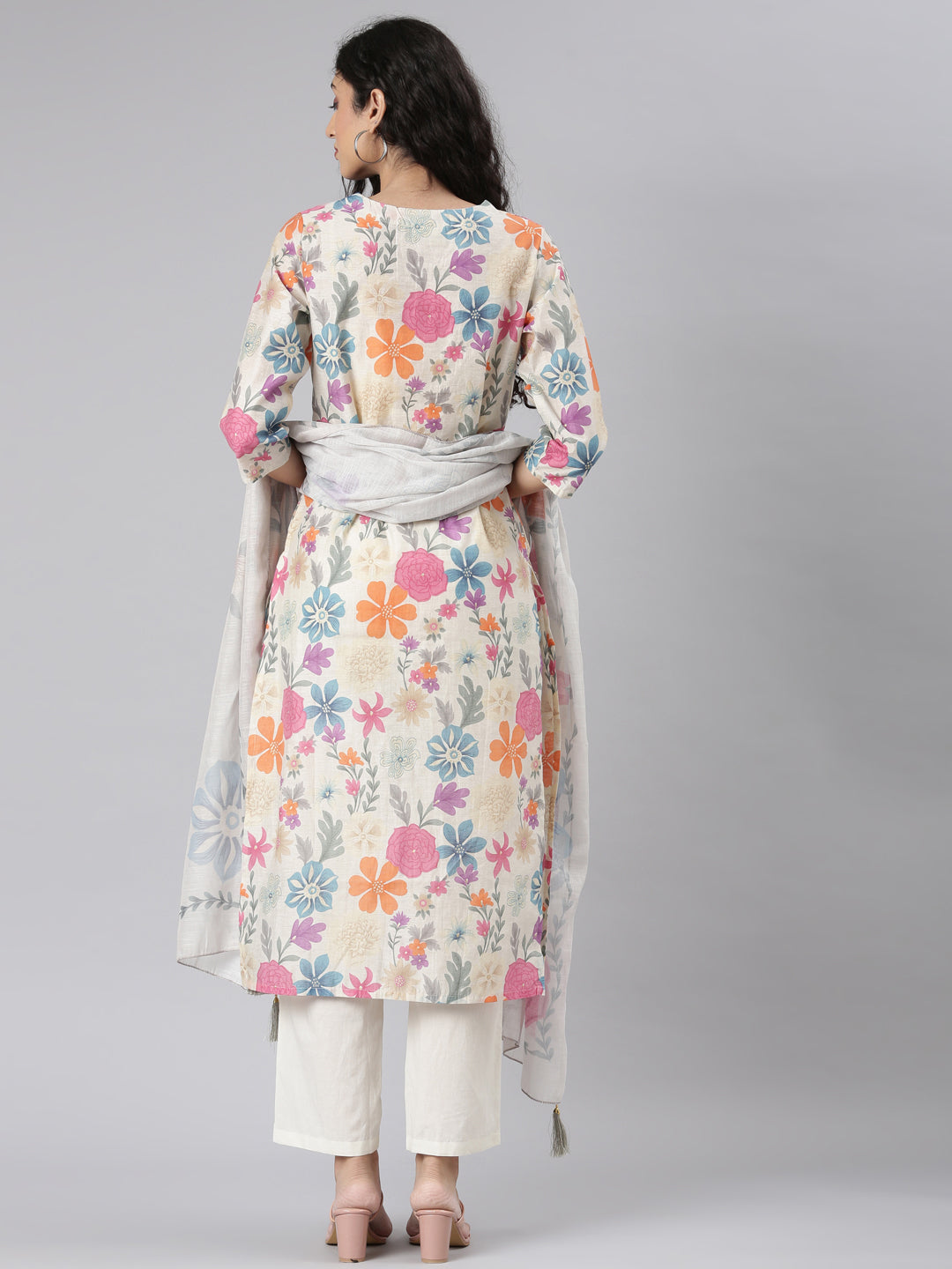 Neerus Multi Straight Casual Floral Kurta and Trouser with Dupatta