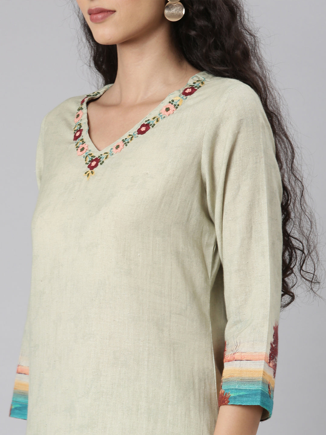 Neerus Green Straight Casual Kurta and Plazzo with Dupatta