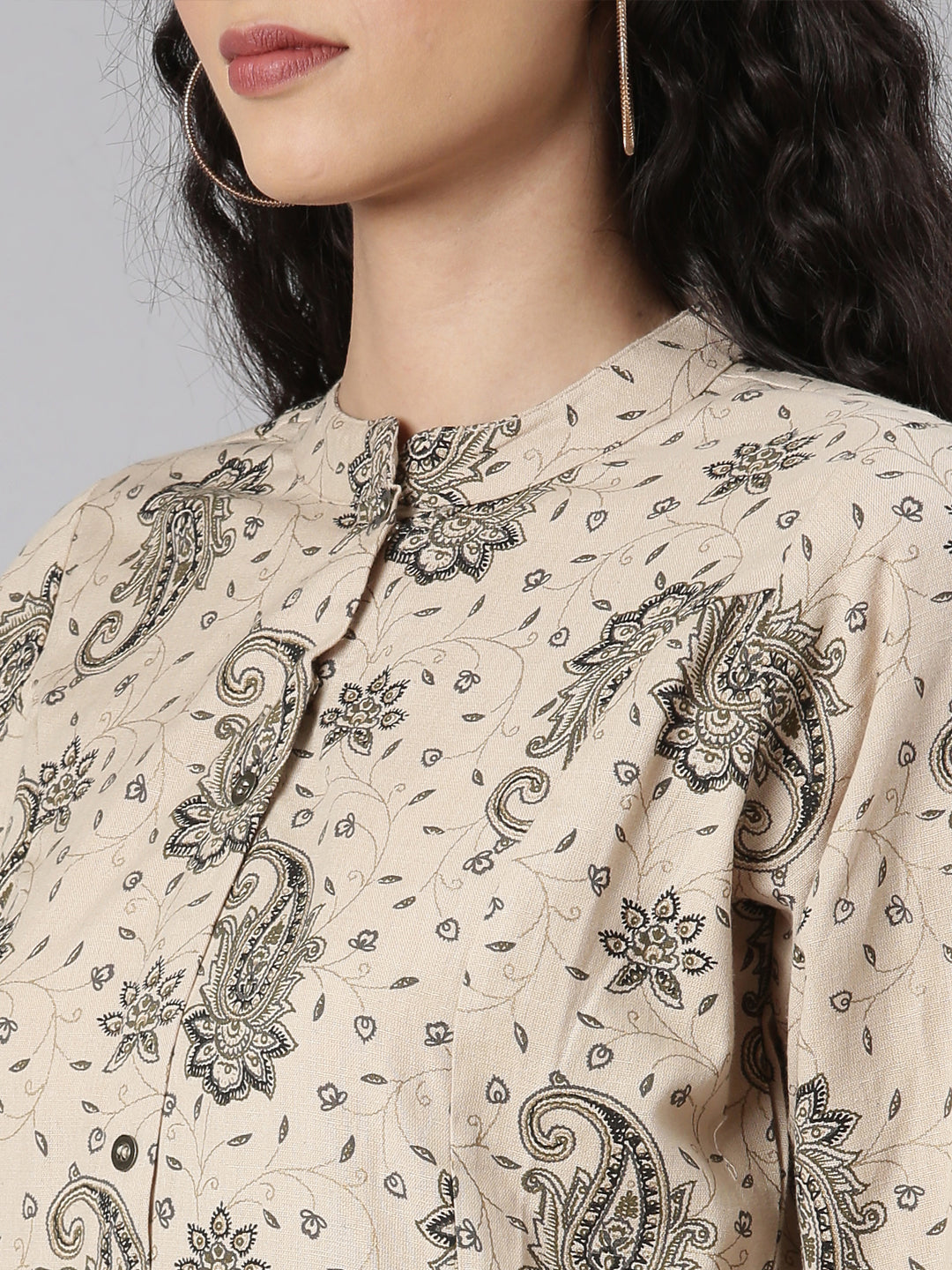 Neerus Beige Straight Casual Floral Kurta and Trouser.