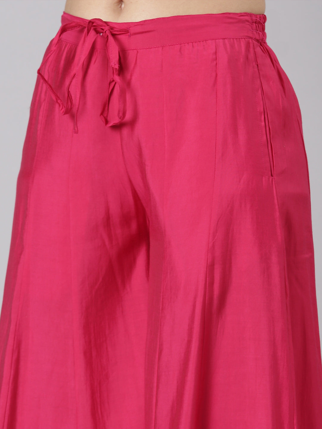 Neerus Pink Straight Casual Bandhani Kurta and plazzo with Dupatta