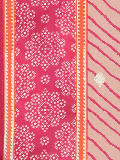 Neerus Pink Straight Casual Bandhani Kurta and plazzo with Dupatta