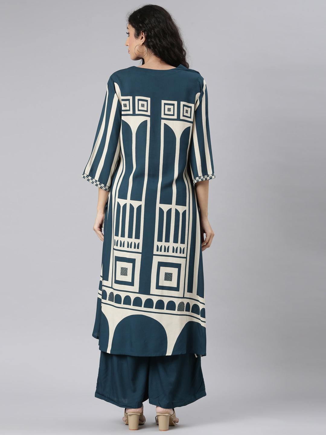 Neerus Green Straight Casual Kurta and Plazzo