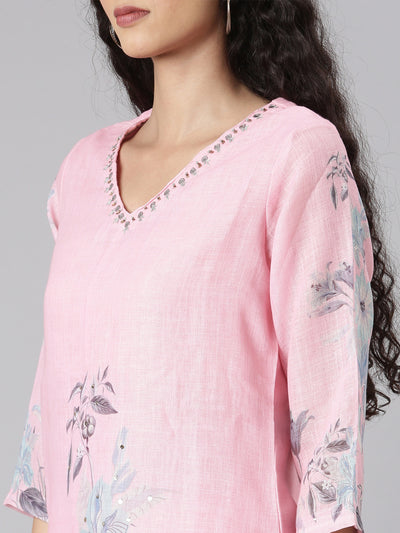 Neerus Rose Straight Casual Floral Kurta and plazzo with Dupatta