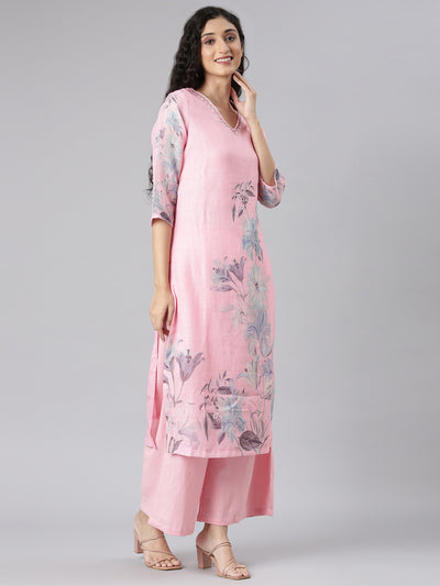 Neerus Rose Straight Casual Floral Kurta and plazzo with Dupatta