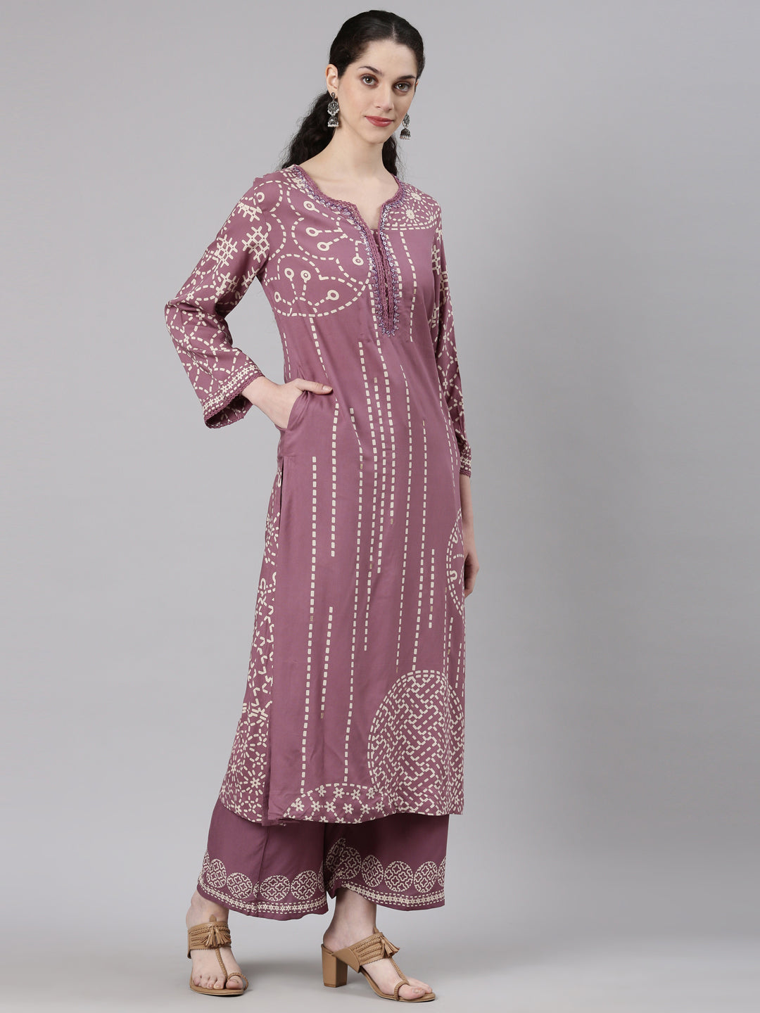 Neerus Purple Straight Casual Kurta and Plazzo