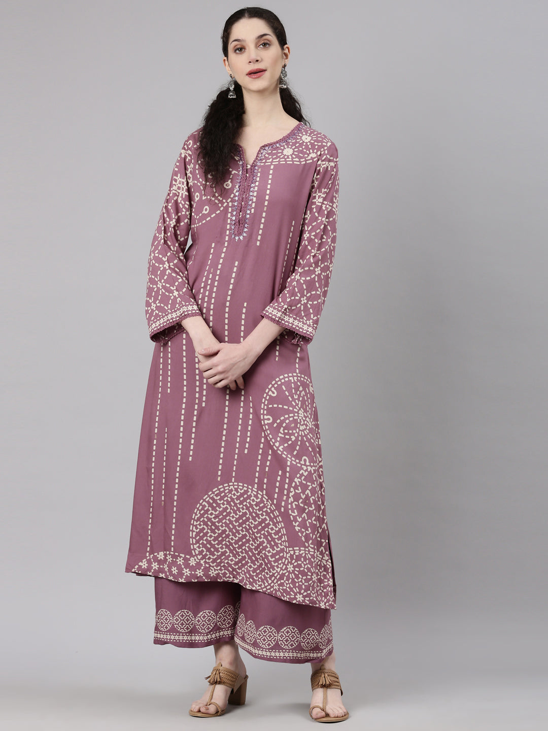 Neerus Purple Straight Casual Kurta and Plazzo