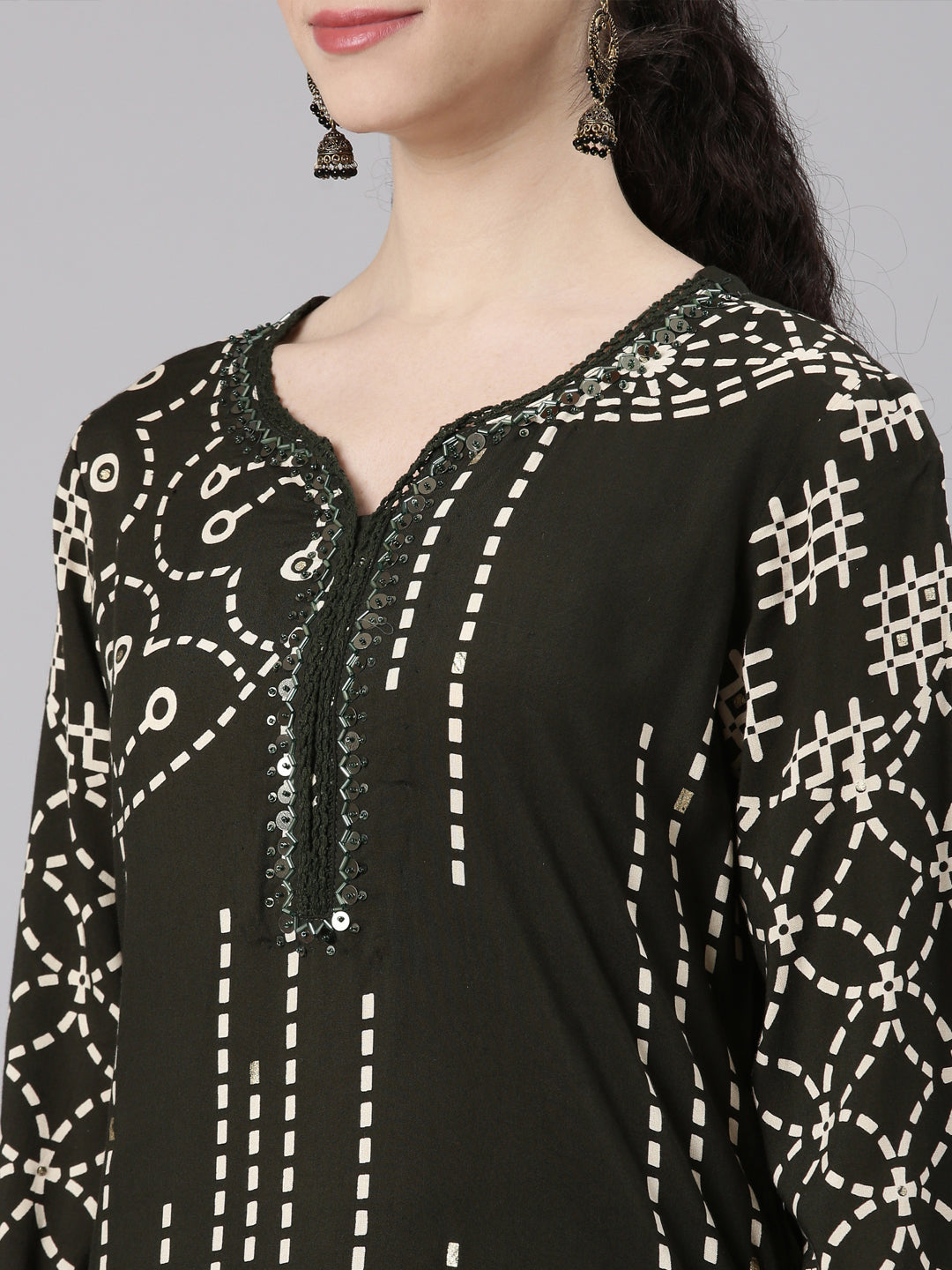 Neerus Olive Straight Casual Kurta and Plazzo