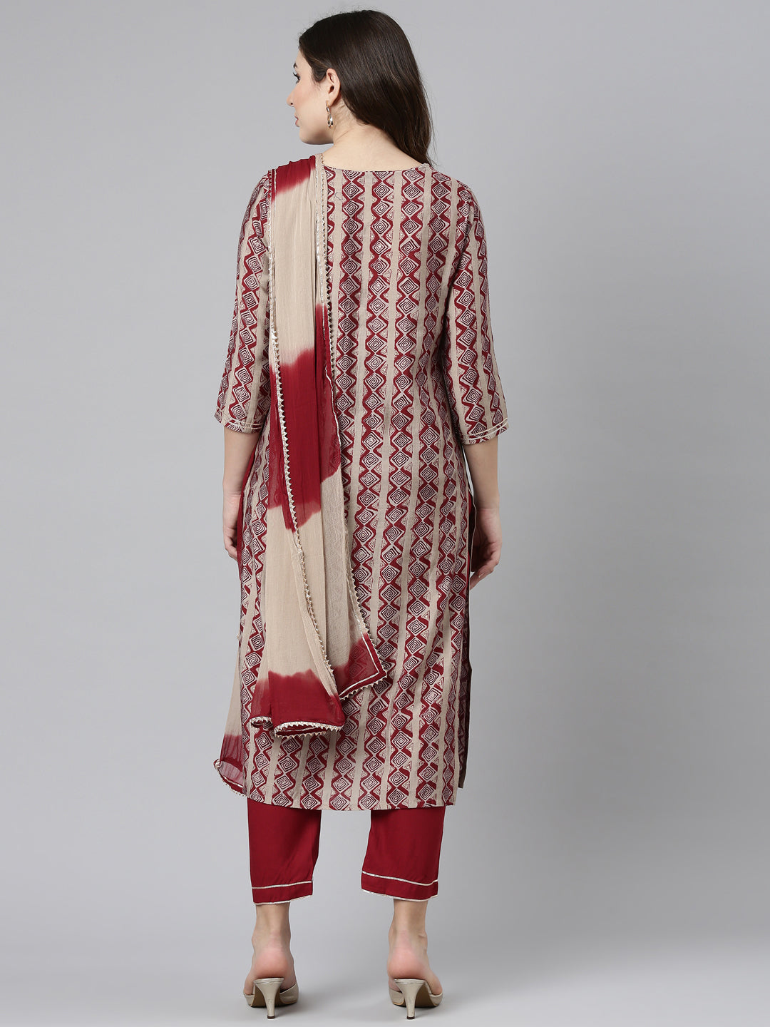 Neeru's Maroon Regular Straight Printed Readymade suits