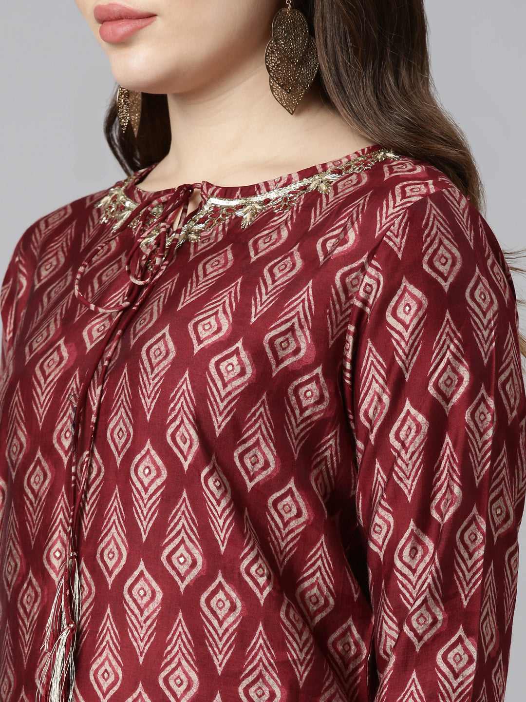 Neeru's Maroon Regular Straight Printed Readymade suits