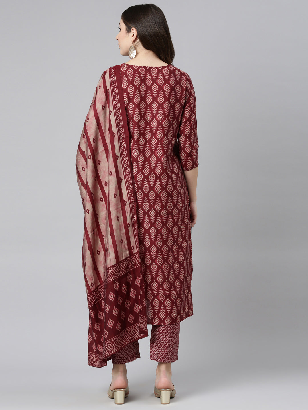 Neeru's Maroon Regular Straight Printed Readymade suits