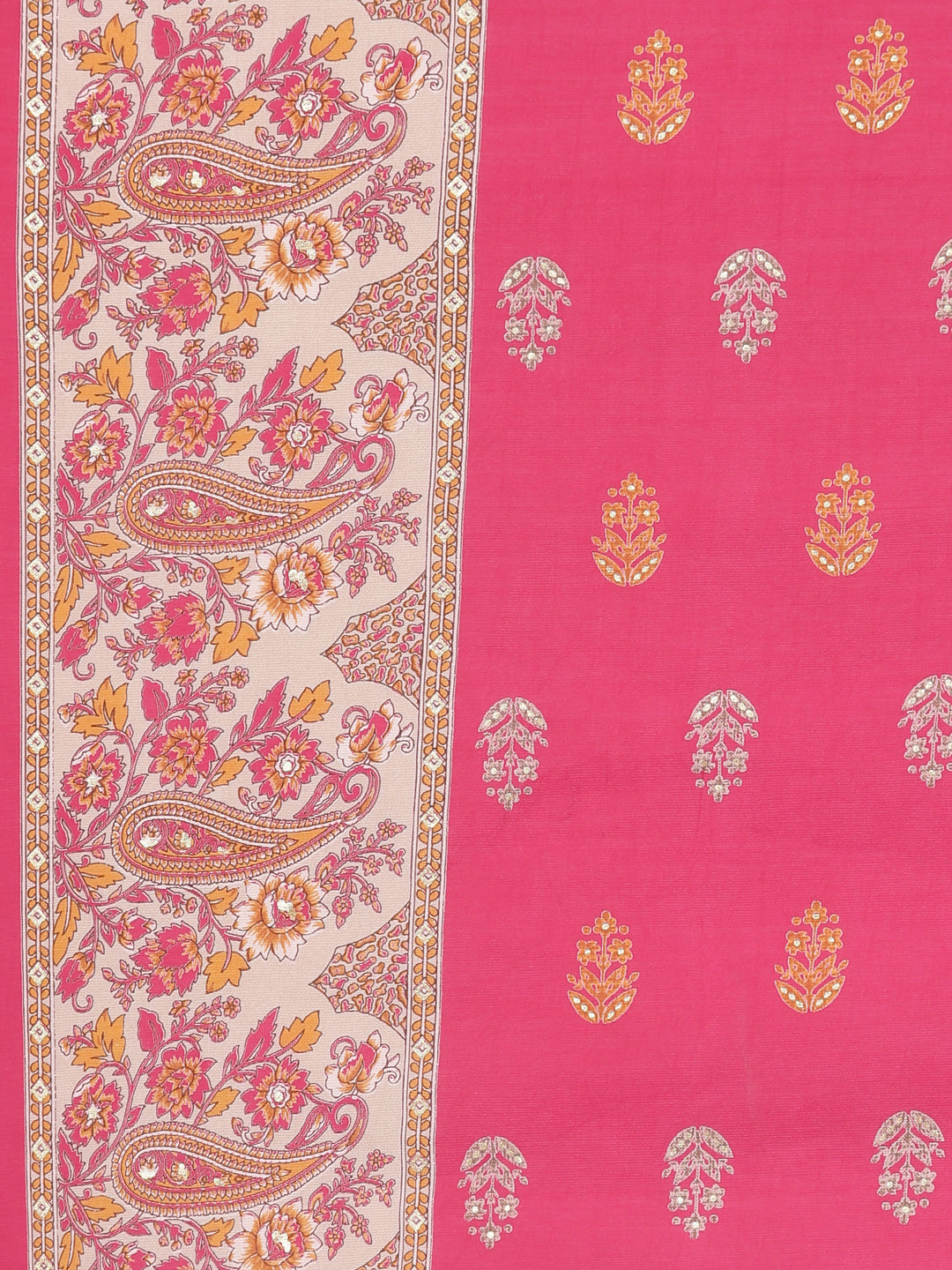 Neerus Pink Regular Straight Paisley Kurta And Trousers With Dupatta