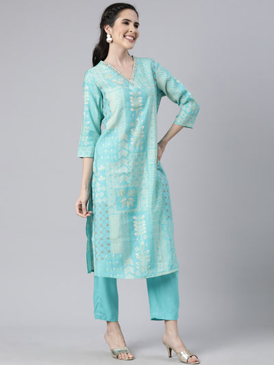 Neerus Sea Green Panelled Straight Bandhani Readymade suits