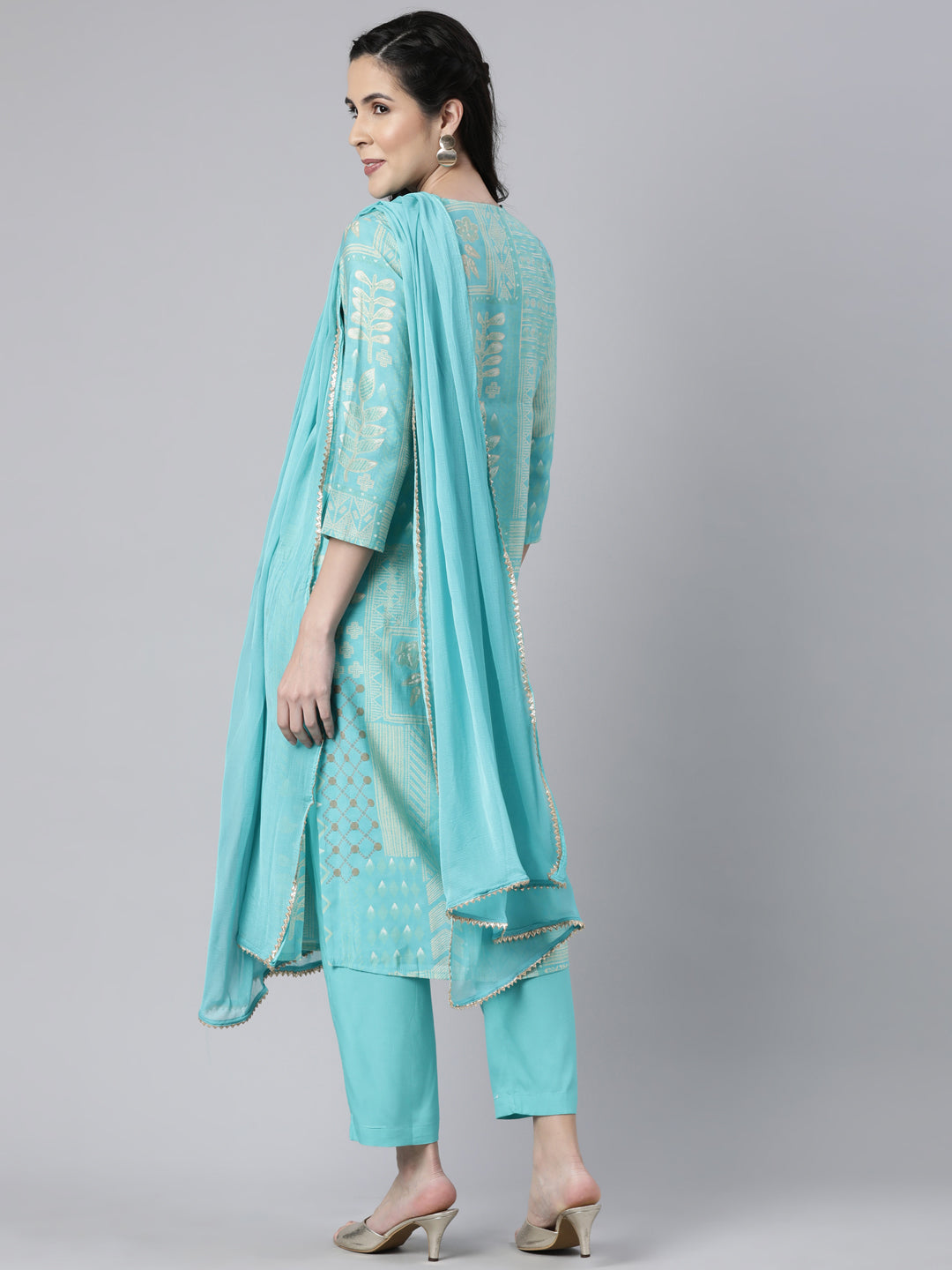 Neerus Sea Green Panelled Straight Bandhani Readymade suits